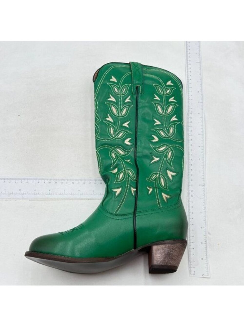 Women's Rodeo Boots - Classic Western Booties Mid-Calf, Faux Leather, Green